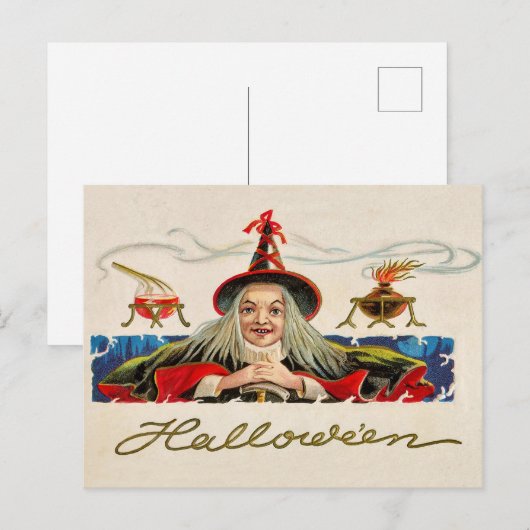 Halloween glimlachende heks,  vakantie briefkaart (Voorkant / Achterkant)