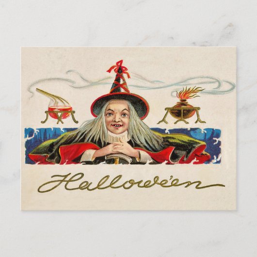 Halloween glimlachende heks,  vakantie briefkaart (Voorkant)