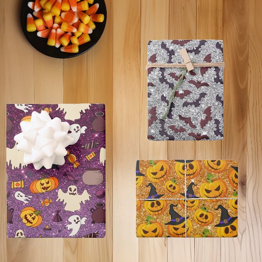 Halloween Glitter Kijk Ghosts Pumpkins Bat patroon Inpakpapier Vel