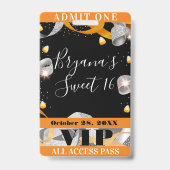 Halloween Glitter Sweet 16 Feest VIP Pas Badge (Achterkant)