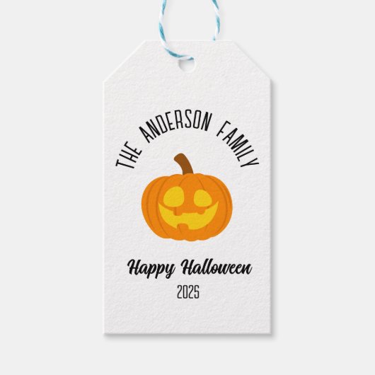 Halloween gloeiende pompoen gezicht gepersonalisee cadeaulabel (Voorkant)