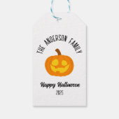 Halloween gloeiende pompoen gezicht gepersonalisee cadeaulabel (Achterkant)