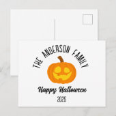 Halloween gloeiende pompoen gezicht gepersonalisee feestdagenkaart (Voorkant / Achterkant)