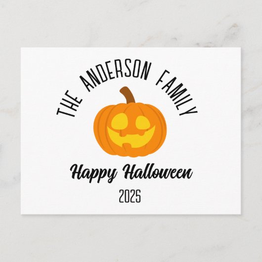 Halloween gloeiende pompoen gezicht gepersonalisee feestdagenkaart (Voorkant)