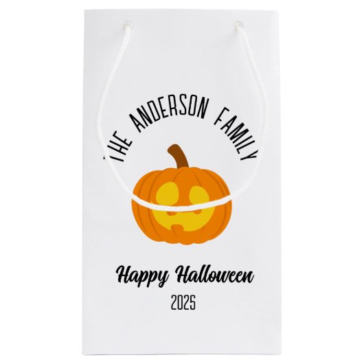 Halloween gloeiende pompoen gezicht gepersonalisee klein cadeauzakje (Achterkant)