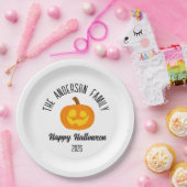 Halloween gloeiende pompoen gezicht gepersonalisee papieren bordje (Feest)