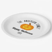 Halloween gloeiende pompoen gezicht gepersonalisee papieren bordje (Gekanteld)