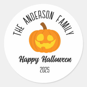 Halloween gloeiende pompoen gezicht gepersonalisee ronde sticker