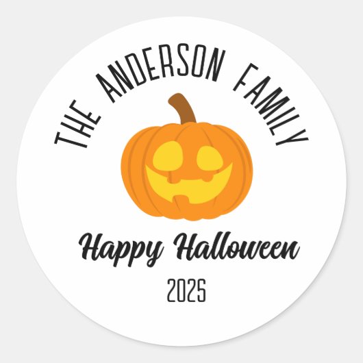 Halloween gloeiende pompoen gezicht gepersonalisee ronde sticker (Voorkant)