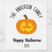 Halloween gloeiende pompoen gezicht gepersonalisee wijn etiket (Enkel label)