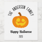 Halloween gloeiende pompoen gezicht gepersonalisee wijn etiket (Enkel label)