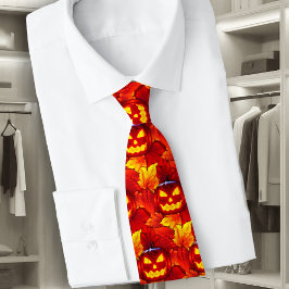 Halloween gloeiende pompoen val bladeren Stropdas