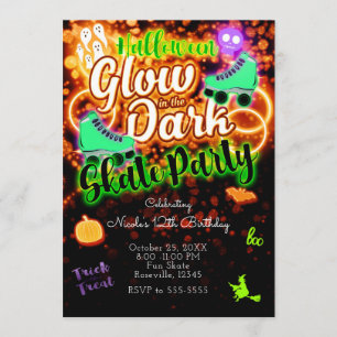 Halloween Glow in the Dark Roller Skate Feest Kaart