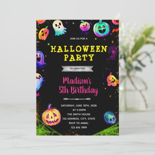 Halloween glow party uitnodiging (Staand voorkant)