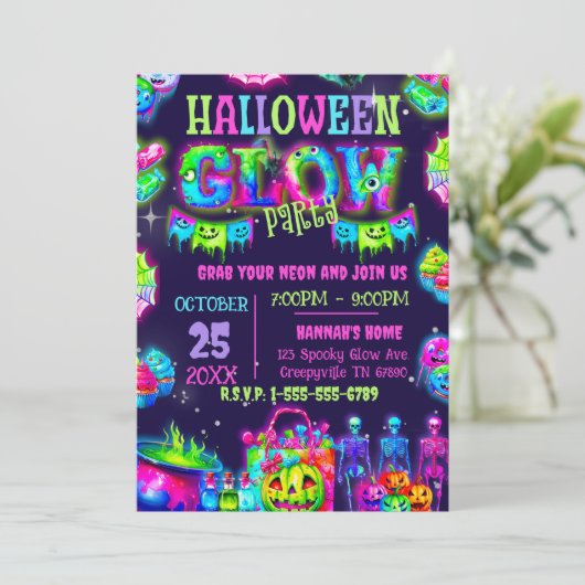 Halloween Glow Party Uitnodiging (Staand voorkant)