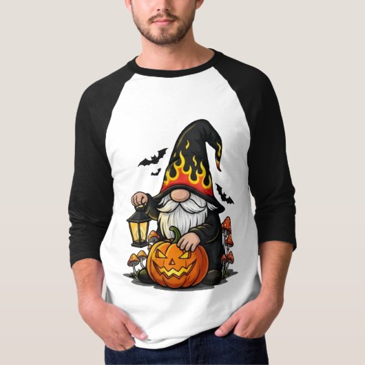 Halloween Gnome 3/4 Sleeve Raglan T-Shirt (Voorkant)