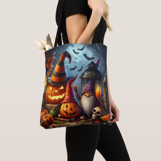 Halloween Gnome en Jack-O-Lanterns Tote Bag (Dichtbij)