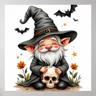 Halloween Gnome met schedel Poster