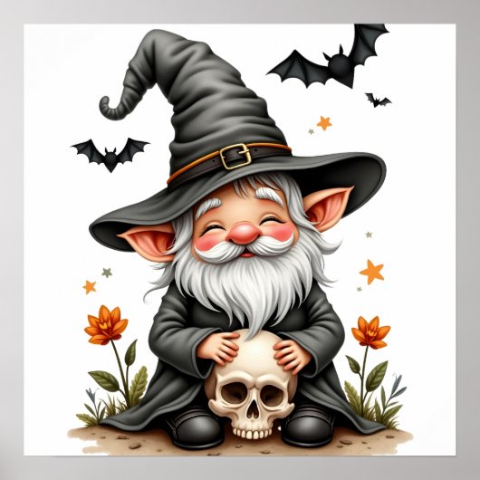 Halloween Gnome met schedel Poster (Voorkant)