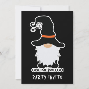 Halloween Gnome Witch White Hair Black Pet Invite Feestdagenkaart
