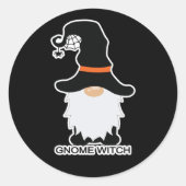 Halloween Gnome Witch White Hair Black Pet Ronde Sticker (Voorkant)