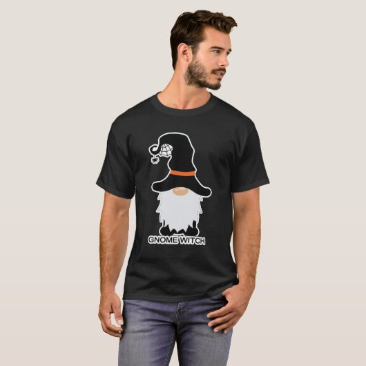 Halloween Gnome Witch White Hair Black Pet Unisex T-shirt (Voorkant volledig)