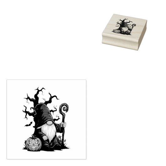 Halloween Gnome Wood Art Stamp Rubberstempel (Gestempeld)