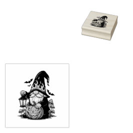 Halloween Gnome Wood Art Stamp Rubberstempel