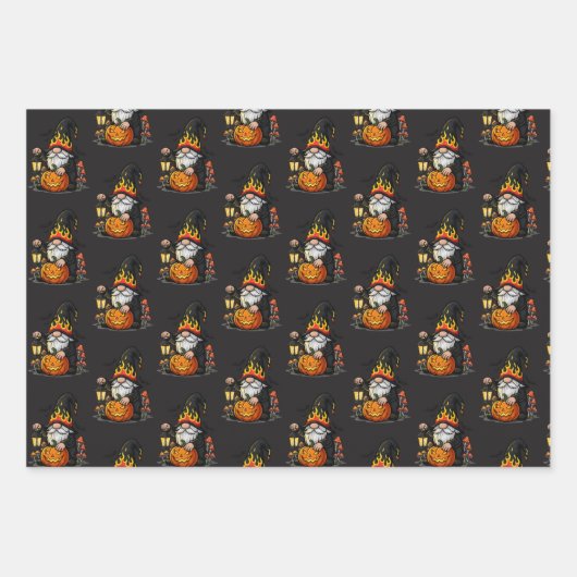Halloween Gnome Wrapping Paper Flat Sheet Set of 3 (Voorkant 2)