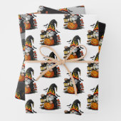 Halloween Gnome Wrapping Paper Flat Sheet Set of 3 (In situ)