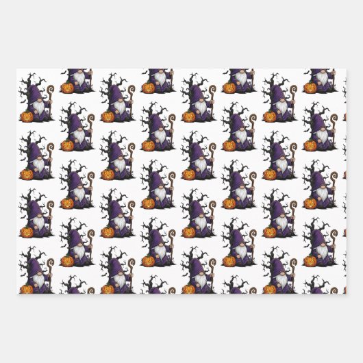 Halloween Gnome Wrapping Paper Flat Sheet Set of 3 (Voorkant)