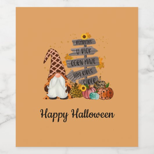 Halloween Gnomen, Herfst, pompoenen, Halloween Par Wijn Etiket (Enkel label)