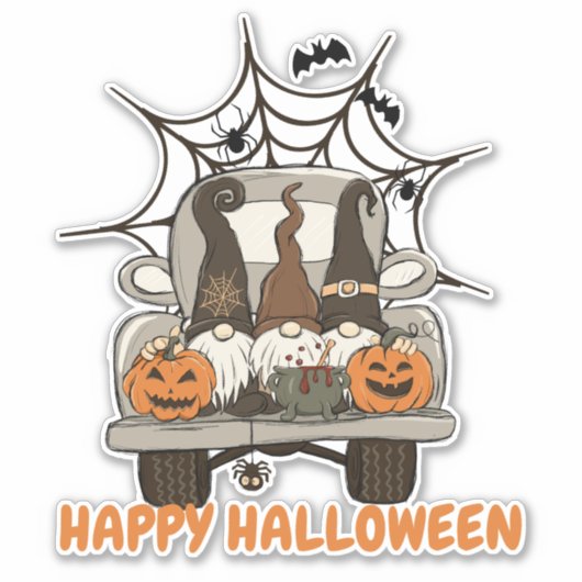 Halloween Gnomen in Spider Web Truck Sticker (Voorkant)