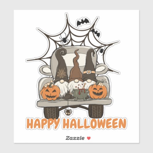 Halloween Gnomen in Spider Web Truck Sticker (Vel)