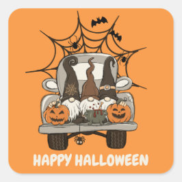 Halloween Gnomen in Spider Web Truck Vierkante Sticker