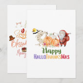 Halloween Gnomes Happy HalloBedanktMas Thanksgivin Kaart (Voorkant / Achterkant)