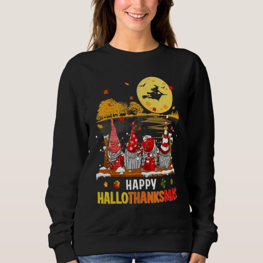 Halloween Gnomes Happy HalloThanksMas Thanksgiving Trui (Voorkant)