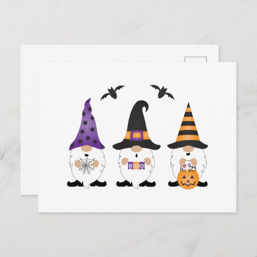 Halloween Gnomes Paars Sinaasappel Briefkaart (Voorkant / Achterkant)