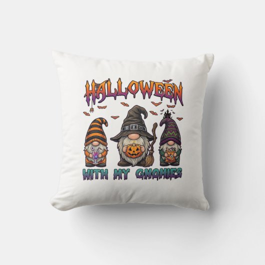 Halloween Gnomies Drie Gnomes Heksenhoed Pompoen_1 Kussen (Voorkant)