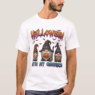 Halloween Gnomies Drie Gnomes Heksenhoed Pompoen_1 T-shirt