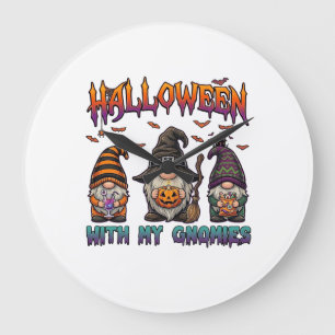 Halloween Gnomies Drie Kabouters Heksenhoed Pompoe Grote Klok