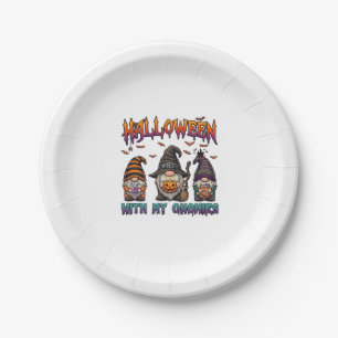 Halloween Gnomies Drie Kabouters Heksenhoed Pompoe Papieren Bordje