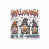Halloween Gnomies Drie Kabouters Heksenhoed Pompoe Sticker (Voorkant)