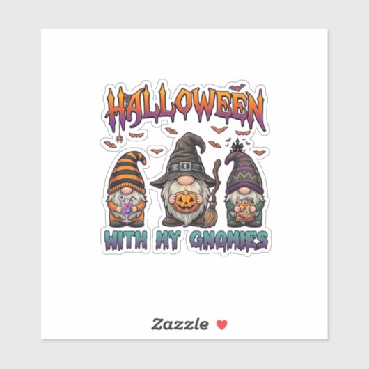 Halloween Gnomies Drie Kabouters Heksenhoed Pompoe Sticker (Vel)