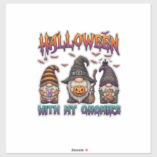 Halloween Gnomies Drie Kabouters Heksenhoed Pompoe Sticker (Vel)
