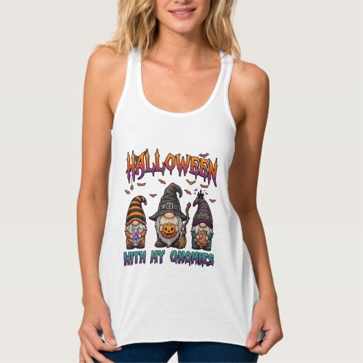 Halloween Gnomies Drie Kabouters Heksenhoed Pompoe Tanktop (Voorkant)
