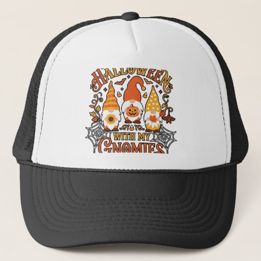 Halloween Gnomies Pompoen Spinnenweb Vleermuizen_1 Trucker Pet (Voorkant)
