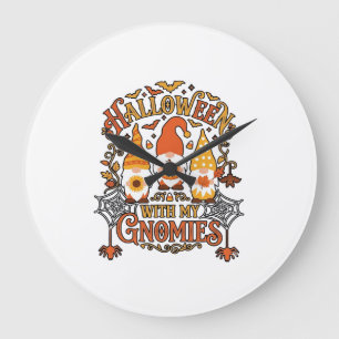 Halloween Gnomies Pompoen Spinneweb Vleermuizen_1 Grote Klok