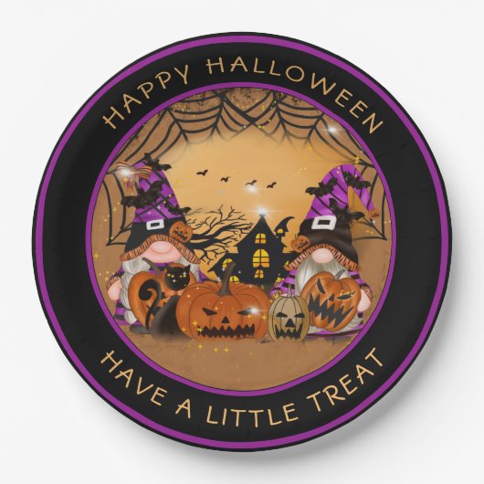 Halloween Gnones Pumpkins Spiderweb Haunted House Papieren Bordje (Voorkant)