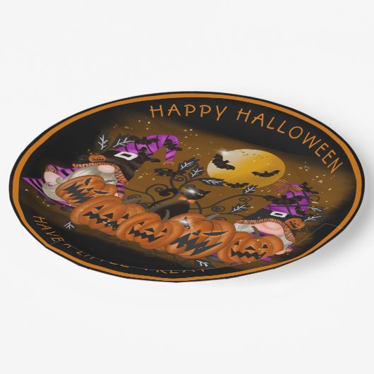 Halloween Gnones Scary Pumpkins Black Cat Bats Papieren Bordje (Gekanteld)